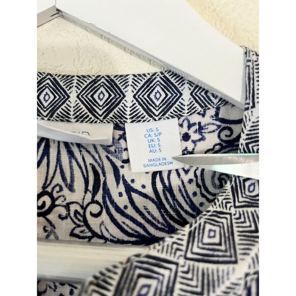 Sigrid Olsen Womens Linen White Blue Floral Tunic Top Small 3/4 Sleeves Casual - Picture 4 of 10